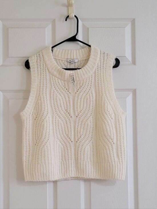 Madewell Jackets & Blazers - Madewell Pointelle Knowe Wool Blend Cream Sweater Vest
